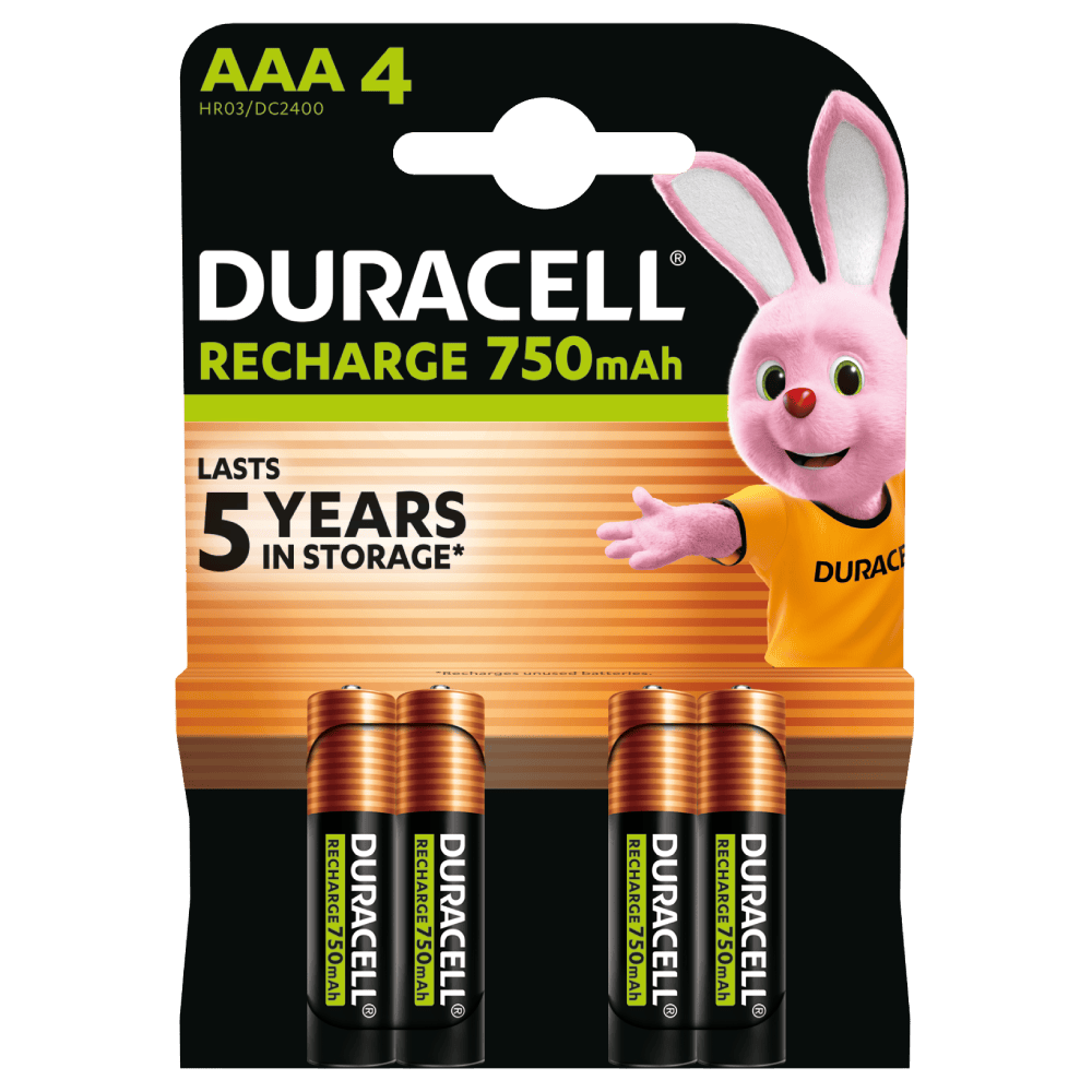 DURACELL - RECHARGEABLE BATTERY HR03 AAA 750mAh 4 UNIT