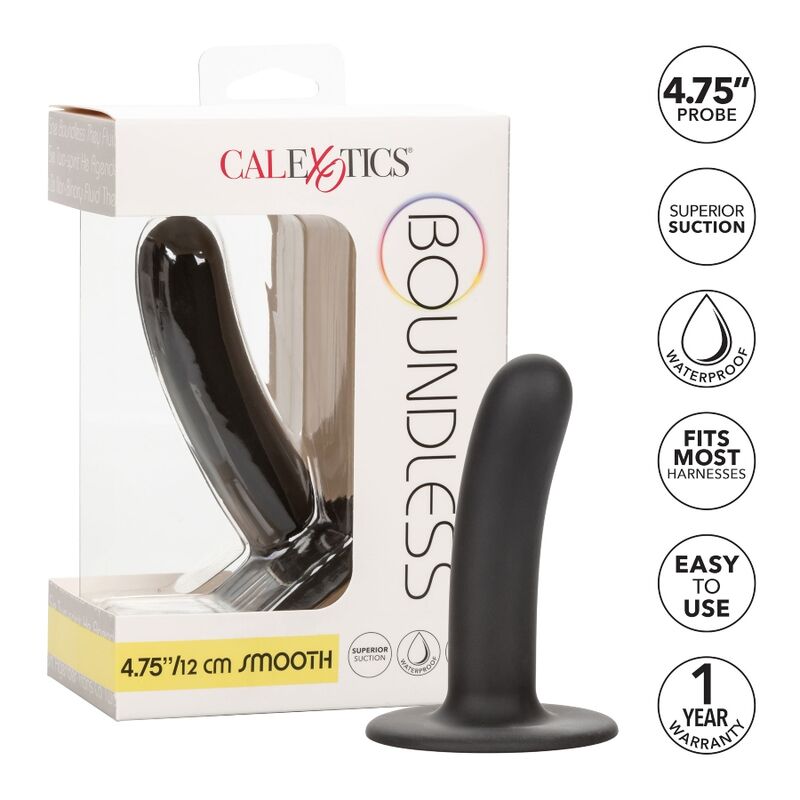Calexotics Boundless Dildo 12 CM Harness Compatible Smooth — Black, Silicone