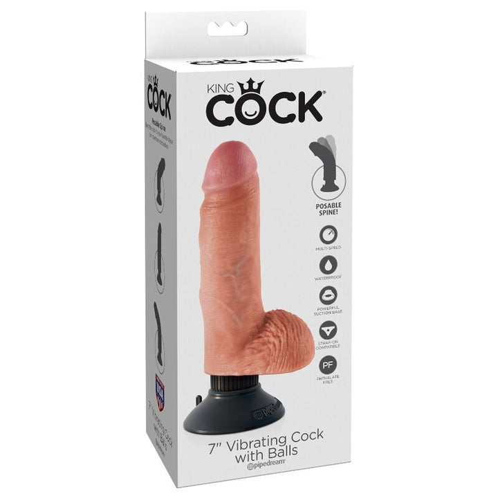 King Cock 17.78 CM Vibrating Cock With Balls Flesh — Skin