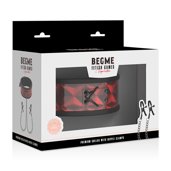 Begme Red Edition - Collar With Nipple Clamps With Neoprene