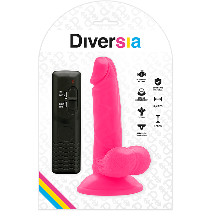 Diversia Flexible Vibrating Dildo Pink 17 CM -O- 3.3 CM — Pink/TPE