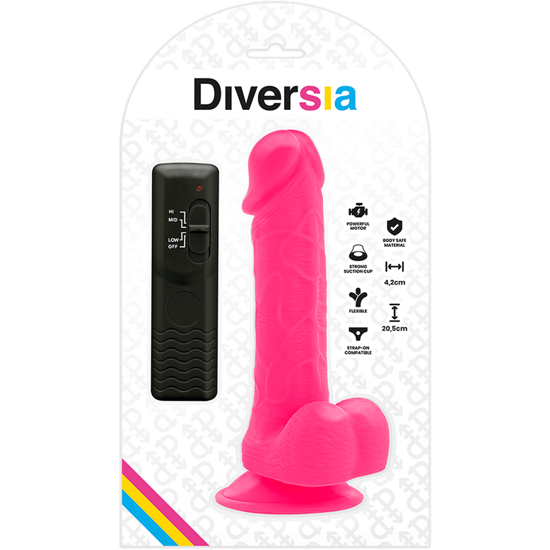 Diversia Flexible Vibrating Dildo Pink 20.5 CM -O- 4.2 CM — Pink/TPE