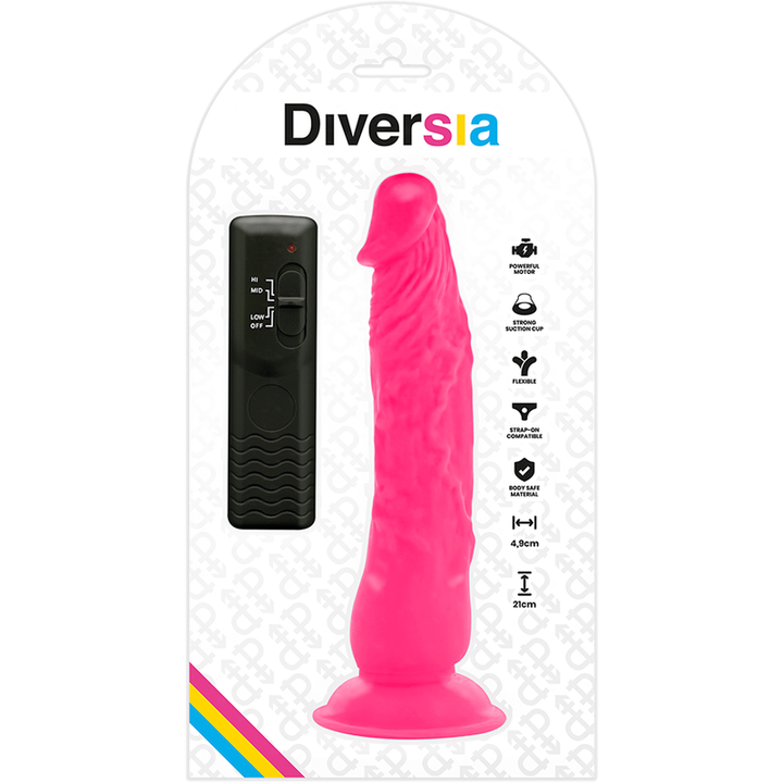 Diversia Flexible Vibrating Dildo Pink 21 CM -O- 4.9 CM — Pink/TPE