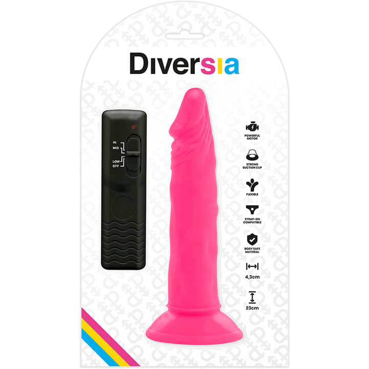 Diversia Flexible Vibrating Dildo Pink 23 CM -O- 4.3 CM — Pink/TPE