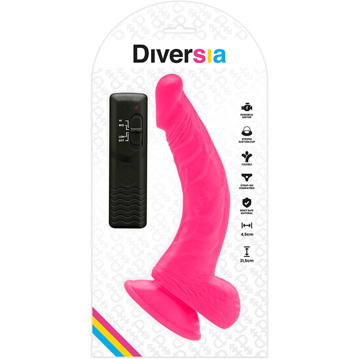 Diversia Flexible Vibrating Dildo Pink 21.5 CM -O- 4.5 CM — Pink/TPE