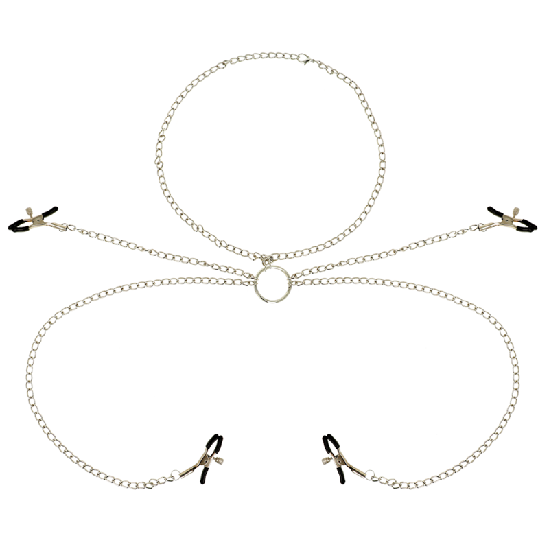 Ohmama fetish 4 nipple clamps with chain necklace