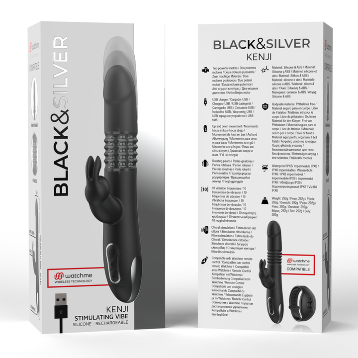 BLACK&amp;SILVER - KENJI UP &amp; DOWN RABBIT VIBRATOR + WATCHME REMOTE CONTROL