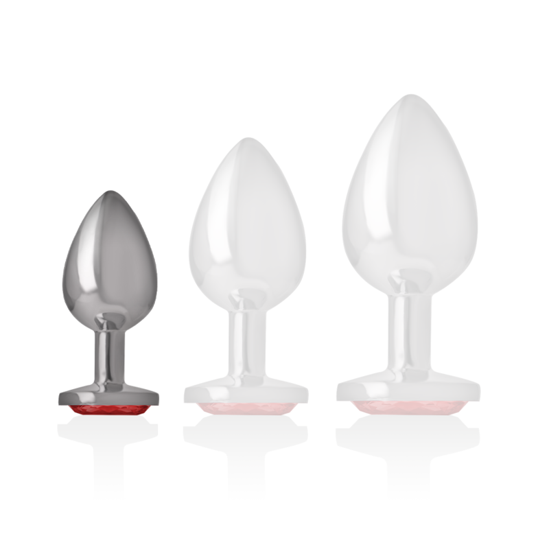 Intense Aluminum Metal Anal Plug With Red Crystal Size S — Red