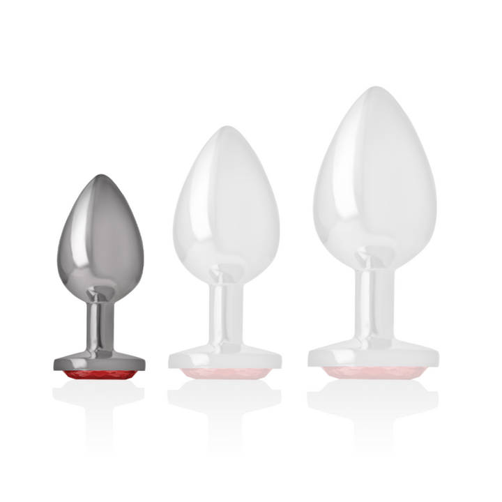 Intense Aluminum Metal Anal Plug With Red Crystal Size S — Red