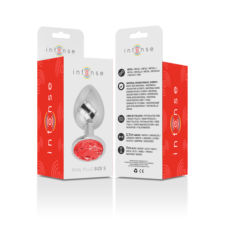 Intense Aluminum Metal Anal Plug With Red Crystal Size S — Red