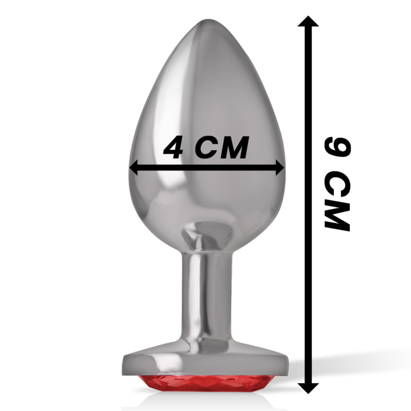 Intense Aluminum Metal Anal Plug With Red Crystal Size L — Red