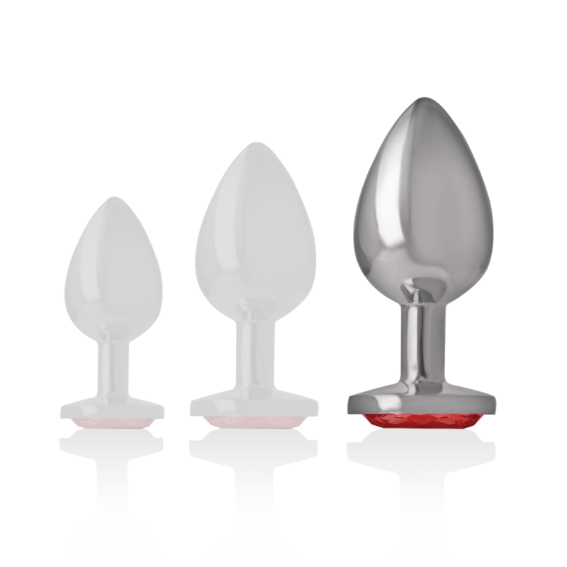 Intense Aluminum Metal Anal Plug With Red Crystal Size L — Red