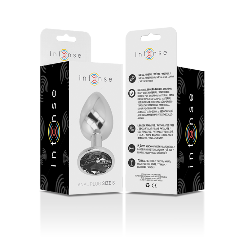 Intense Aluminum Metal Anal Plug With Black Crystal Size S — Black