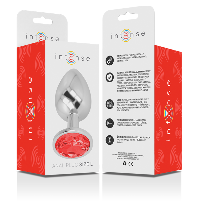Intense Aluminum Metal Anal Plug With Red Crystal Size L — Red