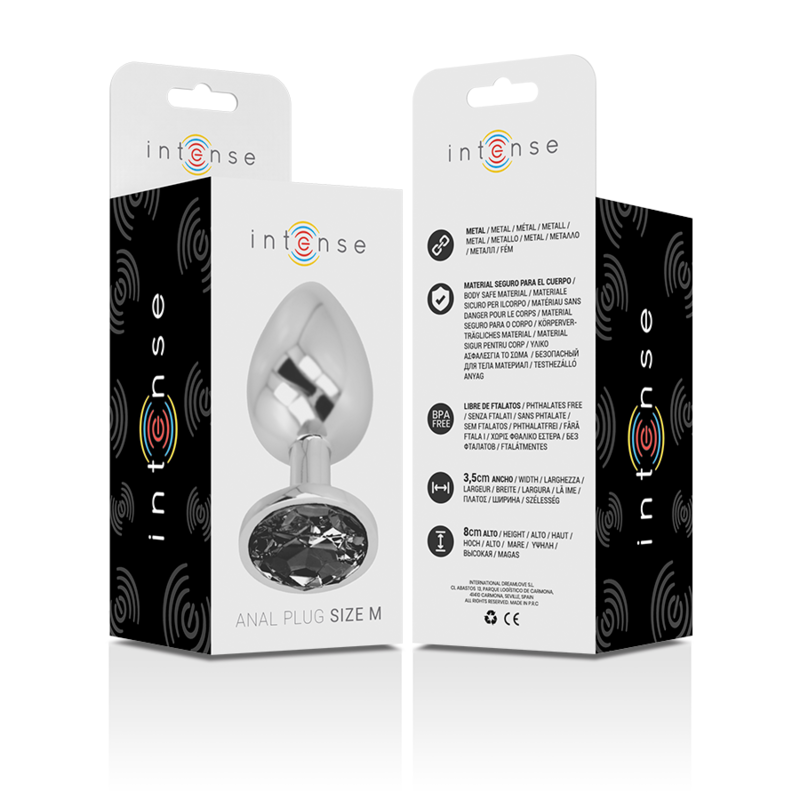 Intense Aluminum Metal Anal Plug With Black Glass Size M — Black