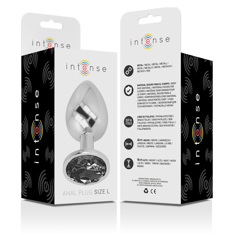 Intense Aluminum Metal Anal Plug With Black Glass Size L — Black