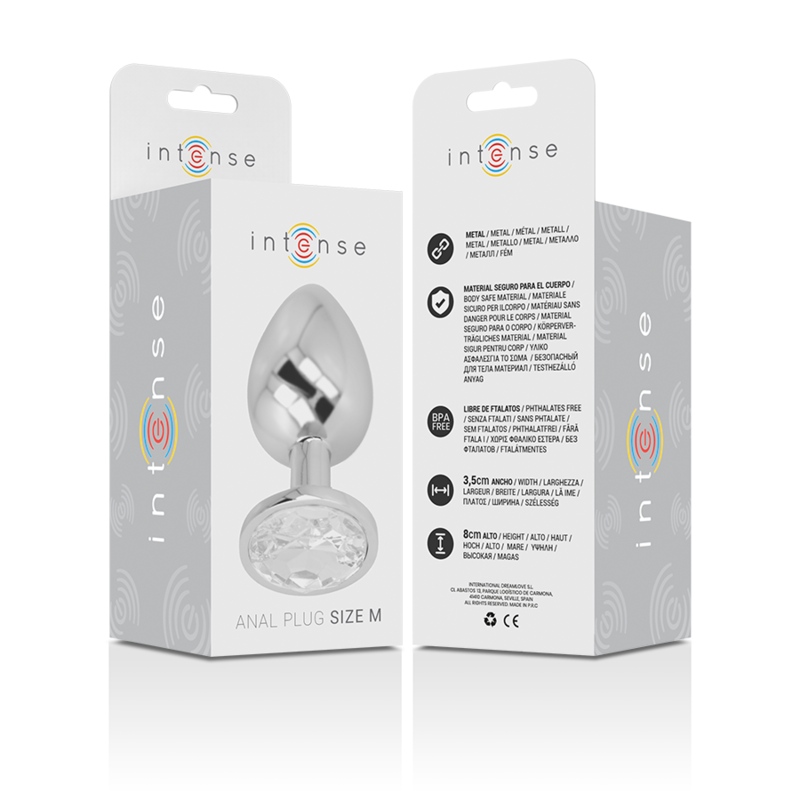 Intense Aluminum Metal Anal Plug With Silver Crystal Size M — Silver