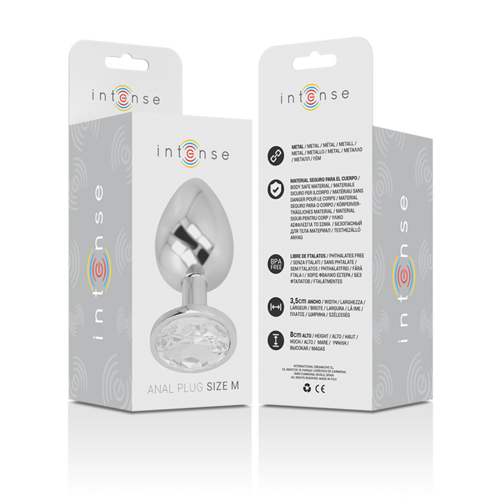 Intense Aluminum Metal Anal Plug With Silver Crystal Size M — Silver
