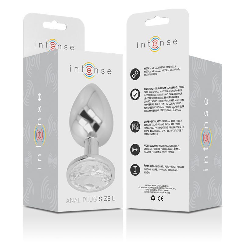 Intense Aluminum Metal Anal Plug With Silver Crystal Size L — Silver