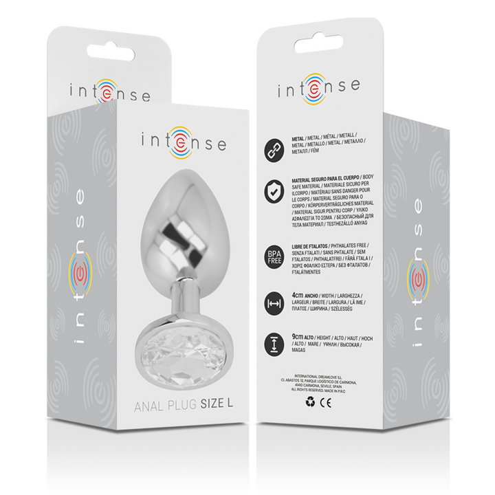 Intense Aluminum Metal Anal Plug With Silver Crystal Size L — Silver