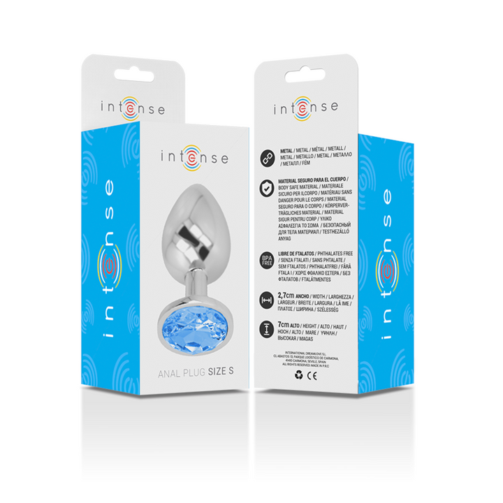Intense Aluminum Metal Anal Plug With Blue Crystal Size S — Blue