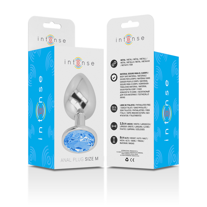 Intense Aluminum Metal Anal Plug With Blue Glass Size M — Blue