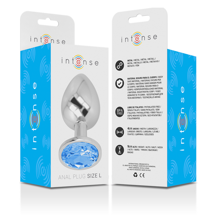 Intense Aluminum Metal Anal Plug With Blue Crystal Size L — Blue