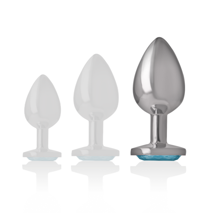 Intense Aluminum Metal Anal Plug With Blue Crystal Size L — Blue