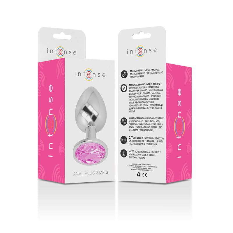 Intense Aluminum Metal Anal Plug With Pink Crystal Size S — Pink