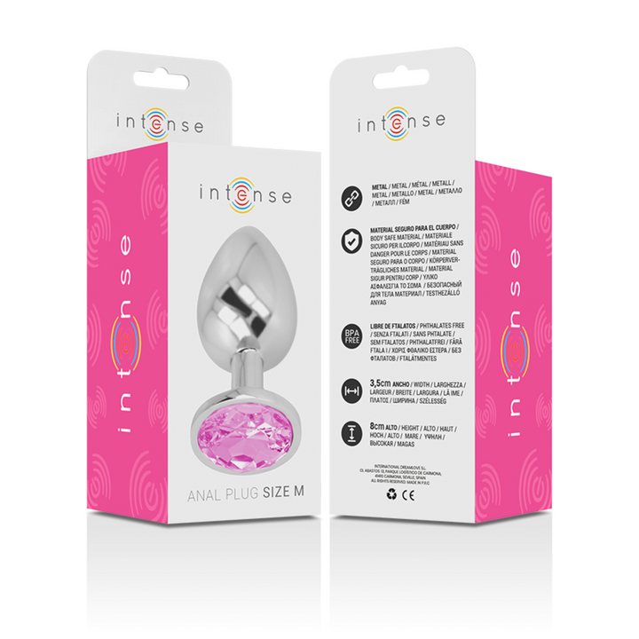 Intense Aluminum Metal Anal Plug With Pink Crystal Size M — Pink