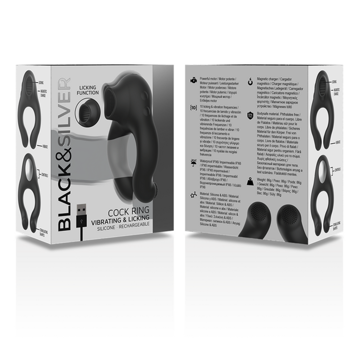 BLACK&amp;SILVER - SILICONE VIBRATOR RING 3 MOTORS RECHARGEABLE BLACK