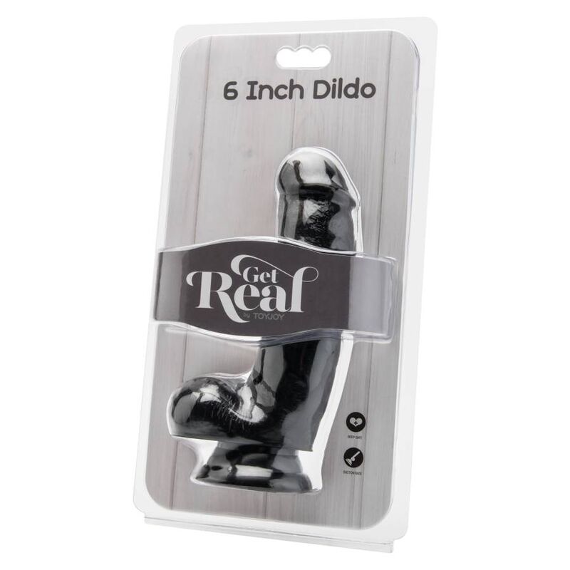 Get Real - Dildo 12 CM With Balls Black — Black PVC