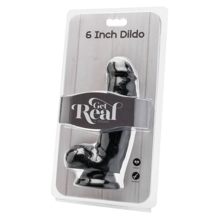 Get Real - Dildo 12 CM With Balls Black — Black PVC