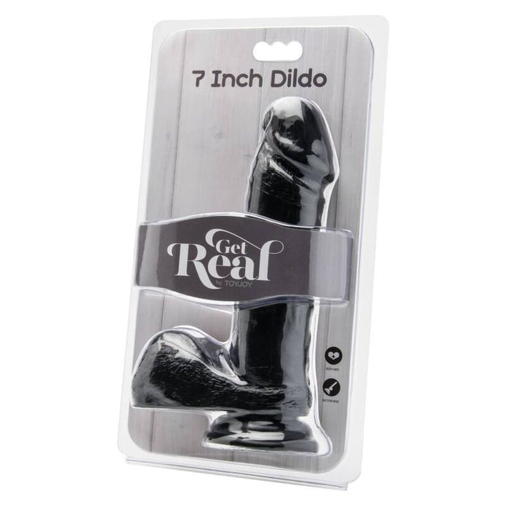 Get Real - Dildo 18 CM With Balls Black — Black PVC