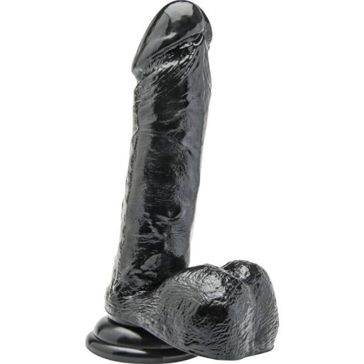 Get Real - Dildo 18 CM With Balls Black — Black PVC
