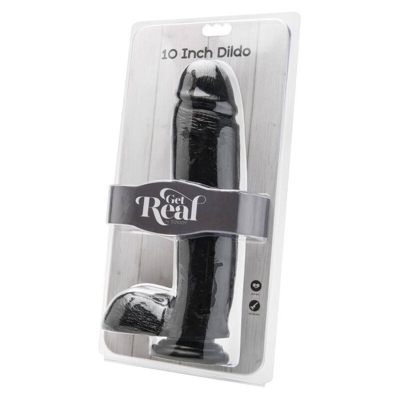 Get Real Dildo 25,5 CM With Balls Black — Black PVC