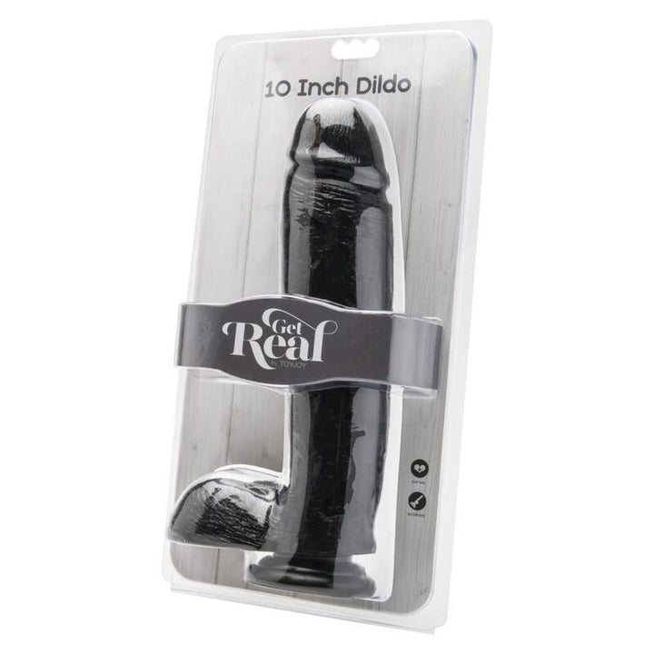 Get Real Dildo 25,5 CM With Balls Black — Black PVC
