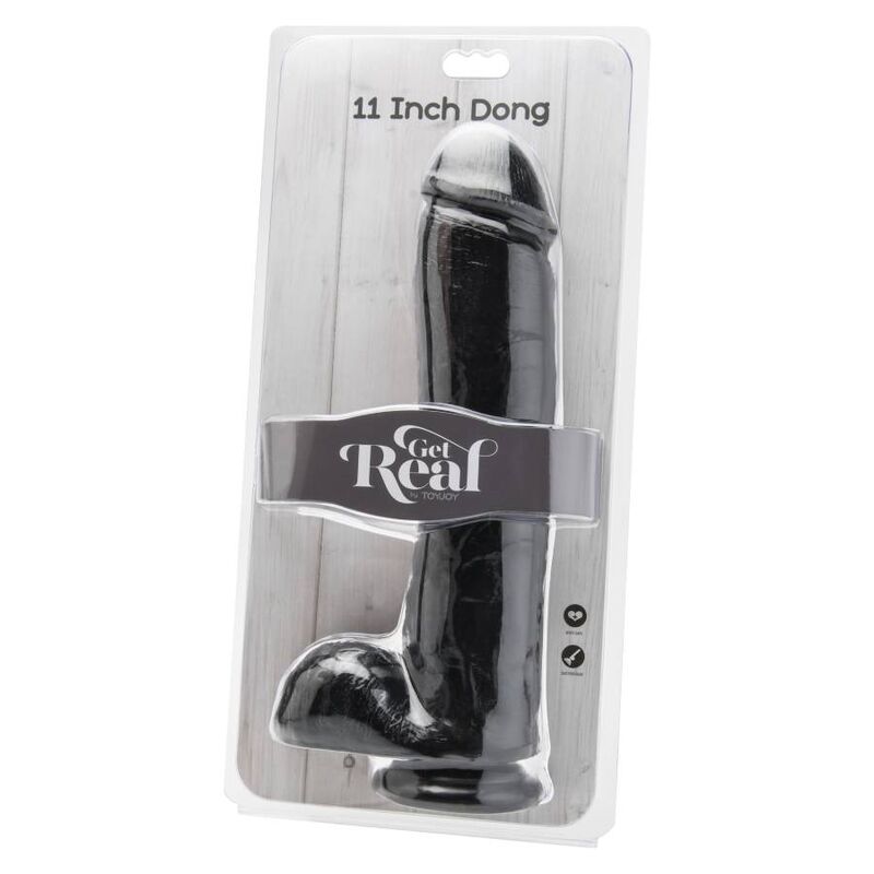 Get Real Dildo 28 CM With Balls Black — Black PVC
