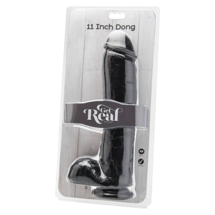 Get Real Dildo 28 CM With Balls Black — Black PVC