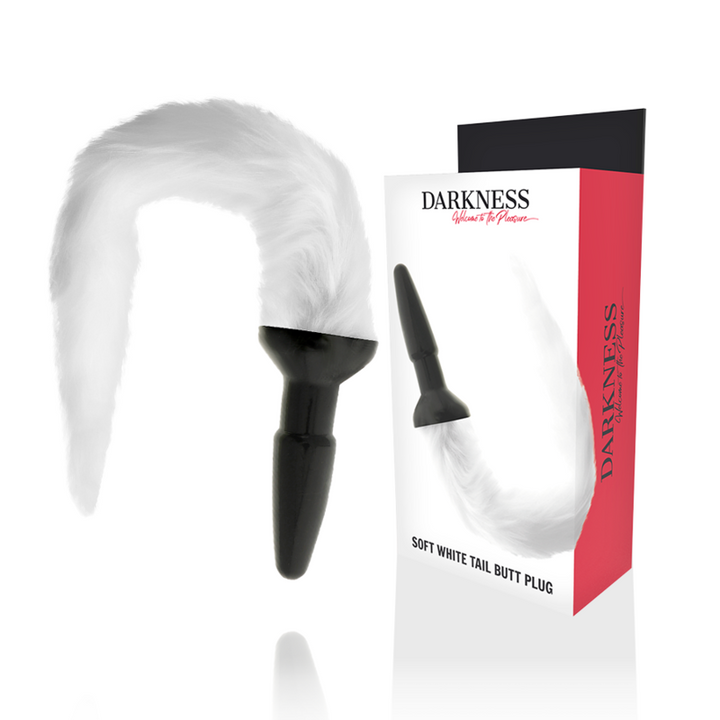 Darkness Silicone Anal Plug With White Tail — White silicone