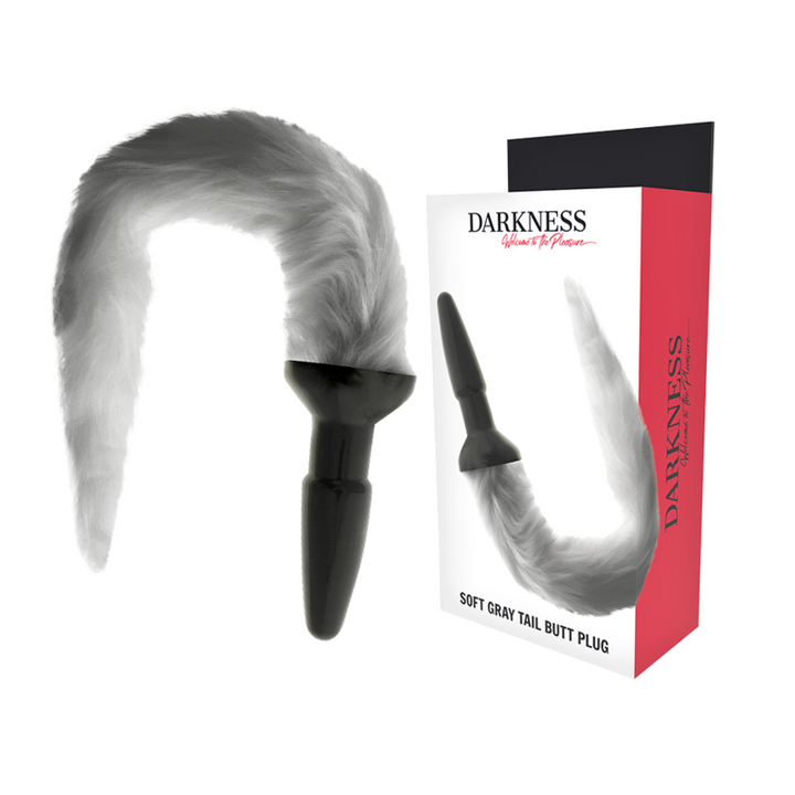 Darkness Silicone Anal Plug With Gray Tail — Grey silicone
