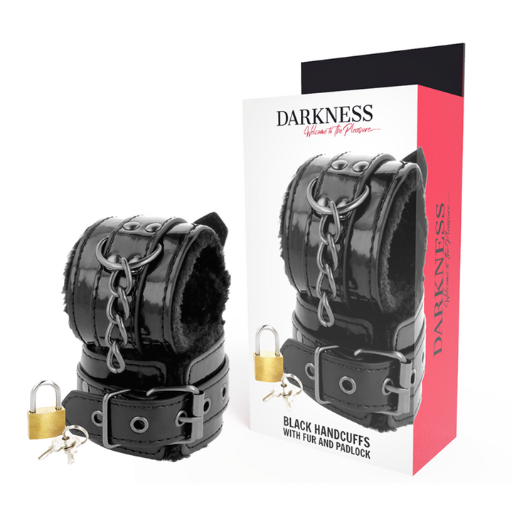 Darkness Black - Adjustable Leather Handcuffs With Padlock