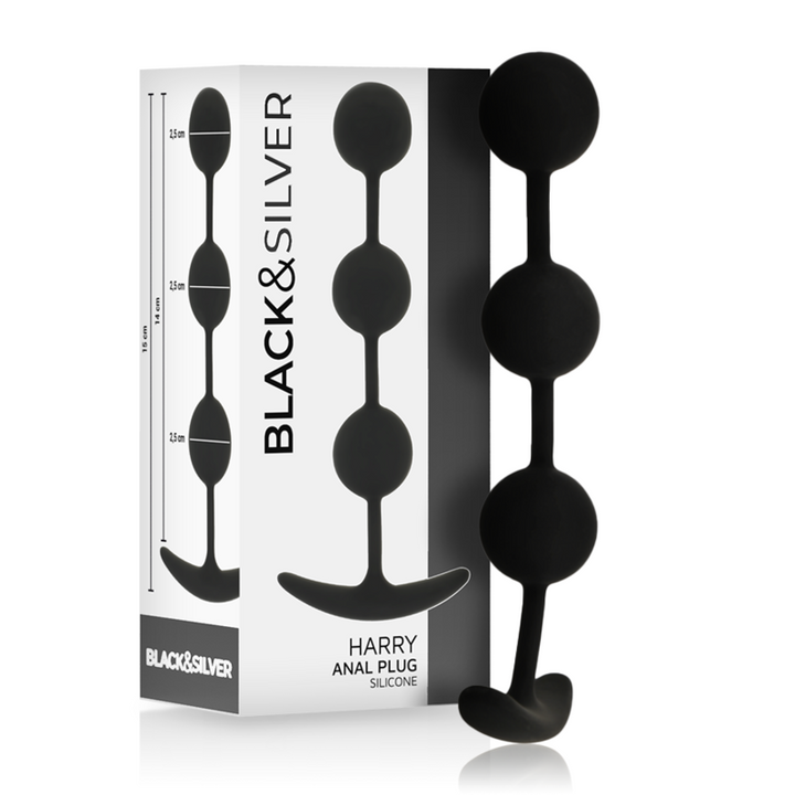 Black&amp;Silver Harry Anal Rosary — Black silicone