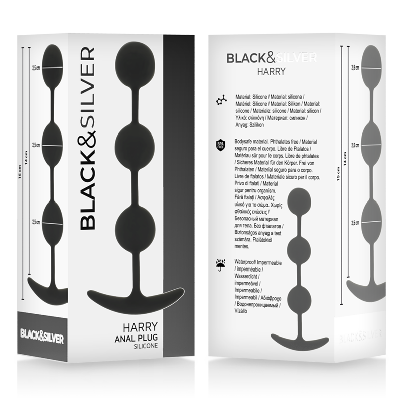 Black&amp;Silver Harry Anal Rosary — Black silicone