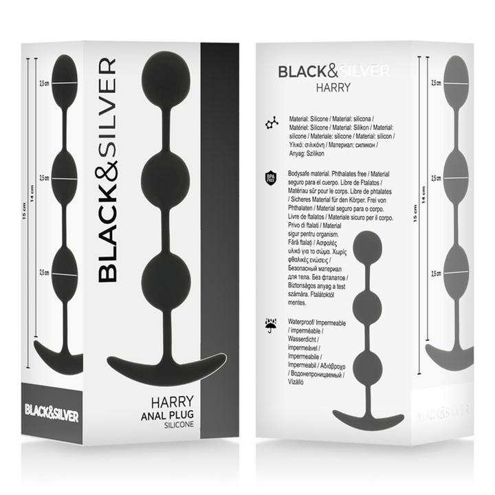 Black&amp;Silver Harry Anal Rosary — Black silicone