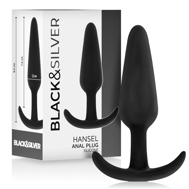 BLACK&amp;SILVER - HANSEL SILICONE ANAL PLUG WITH SMALL HANDLE