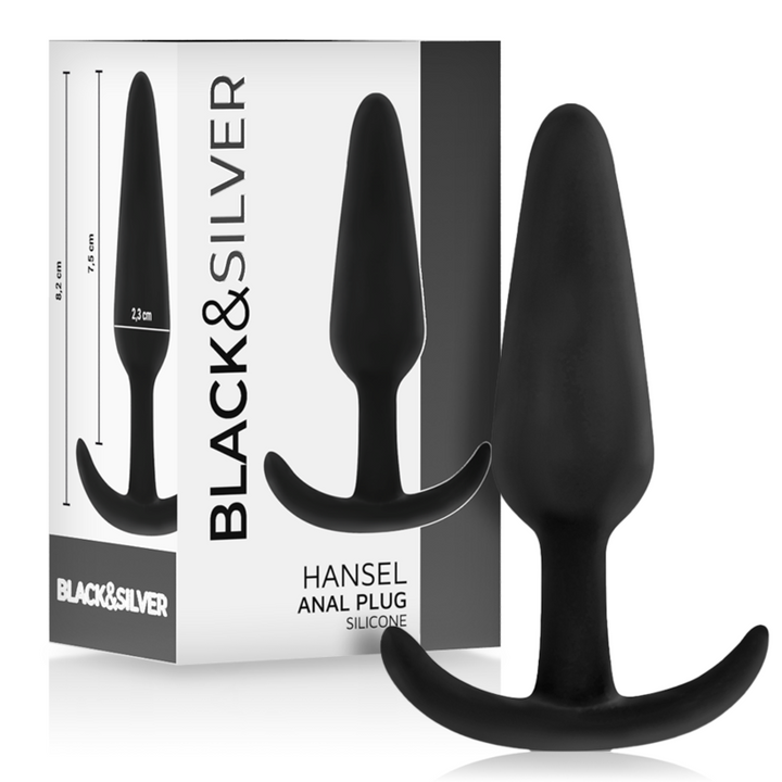 BLACK&amp;SILVER - HANSEL SILICONE ANAL PLUG WITH SMALL HANDLE