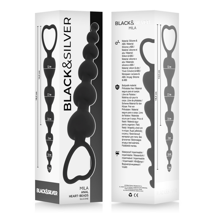 Black&amp;Silver Mila Anal Chain of Hearts — Black silicone