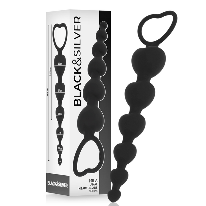 Black&amp;Silver Mila Anal Chain of Hearts — Black silicone