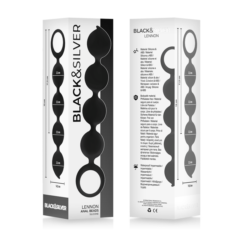 Black&amp;Silver Lennon Anal Rosary — Black silicone